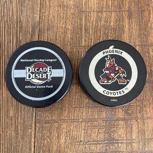 Vintage Phoenix Coyotes Hockey Puck Lot 2 Two Inglasco Official NHL VTG